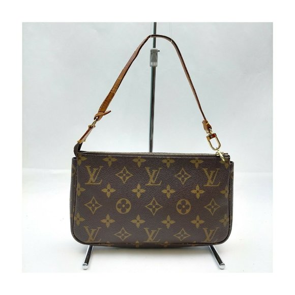 100% Authentic Louis Vuitton Pochette Accessoires Browns Monogram Hand Bag